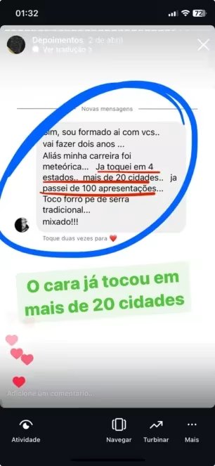 Aluno formado: já tocou em 4 estados, mais de 20 cidades e mais de 100 apresentações.