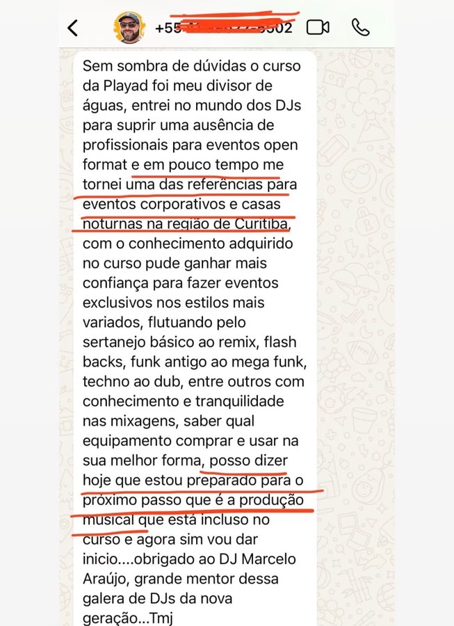 Aluno: 'Não sei se devo gastar mais com o curso da Playad ou comprar um cdj para usar nas apresentações. Já consigo identificar a parte do encaixe, mas não saio à hora certa do trecho que serviu de base.'