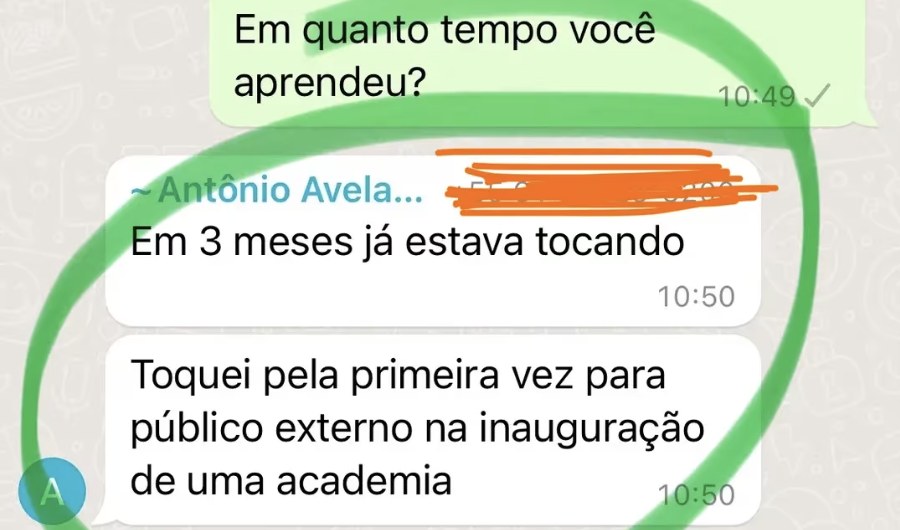 Antônio Avela: em 3 meses já estava tocando. Primeira vez para público externo foi na inauguração de uma academia.