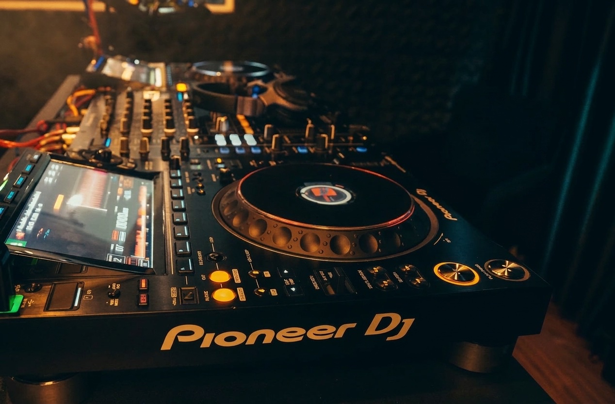 CDJ-3000 com tela ligada na cabine da PLAYAD