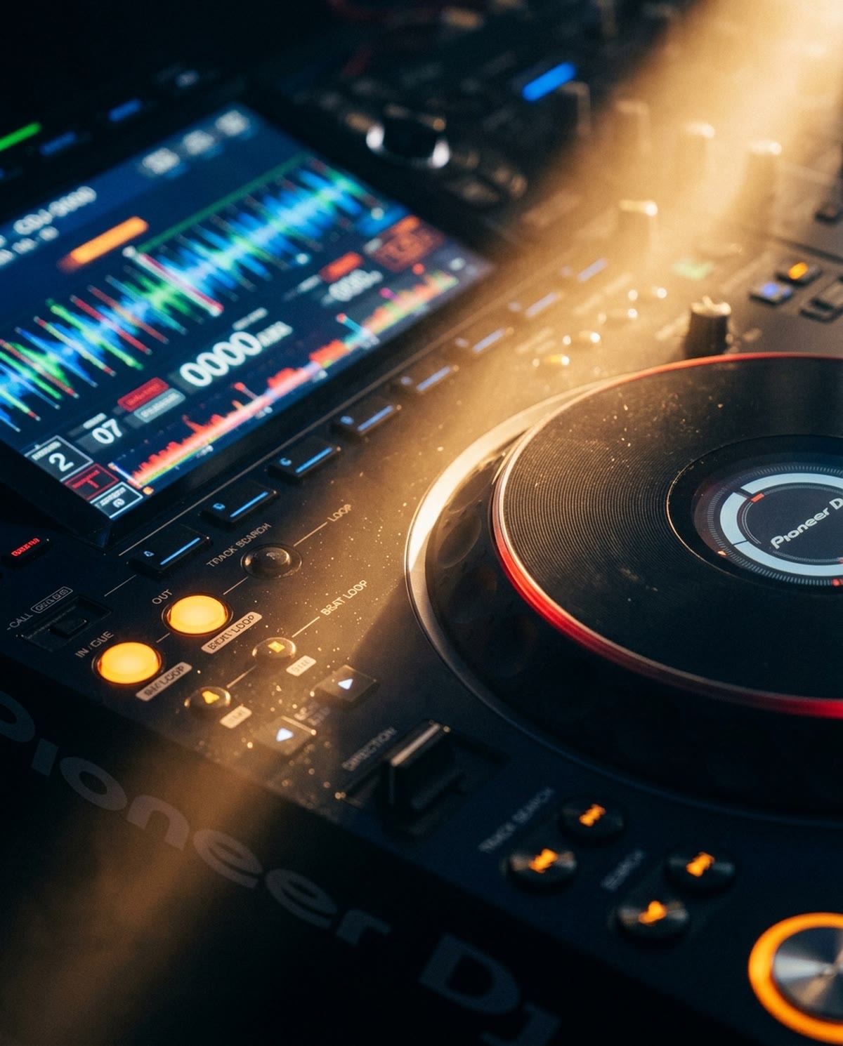 Close do CDJ-3000 com a tela ligada