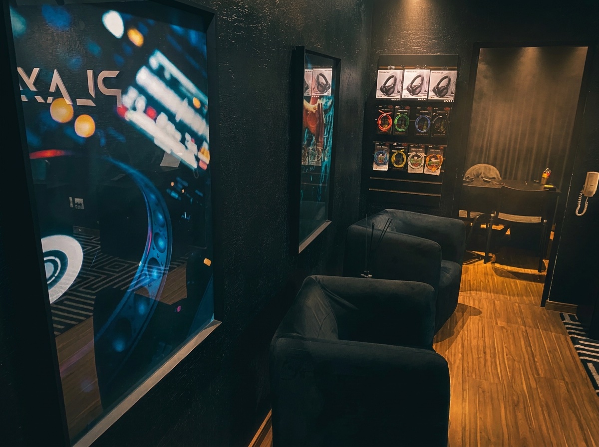 Lounge com parede de fones